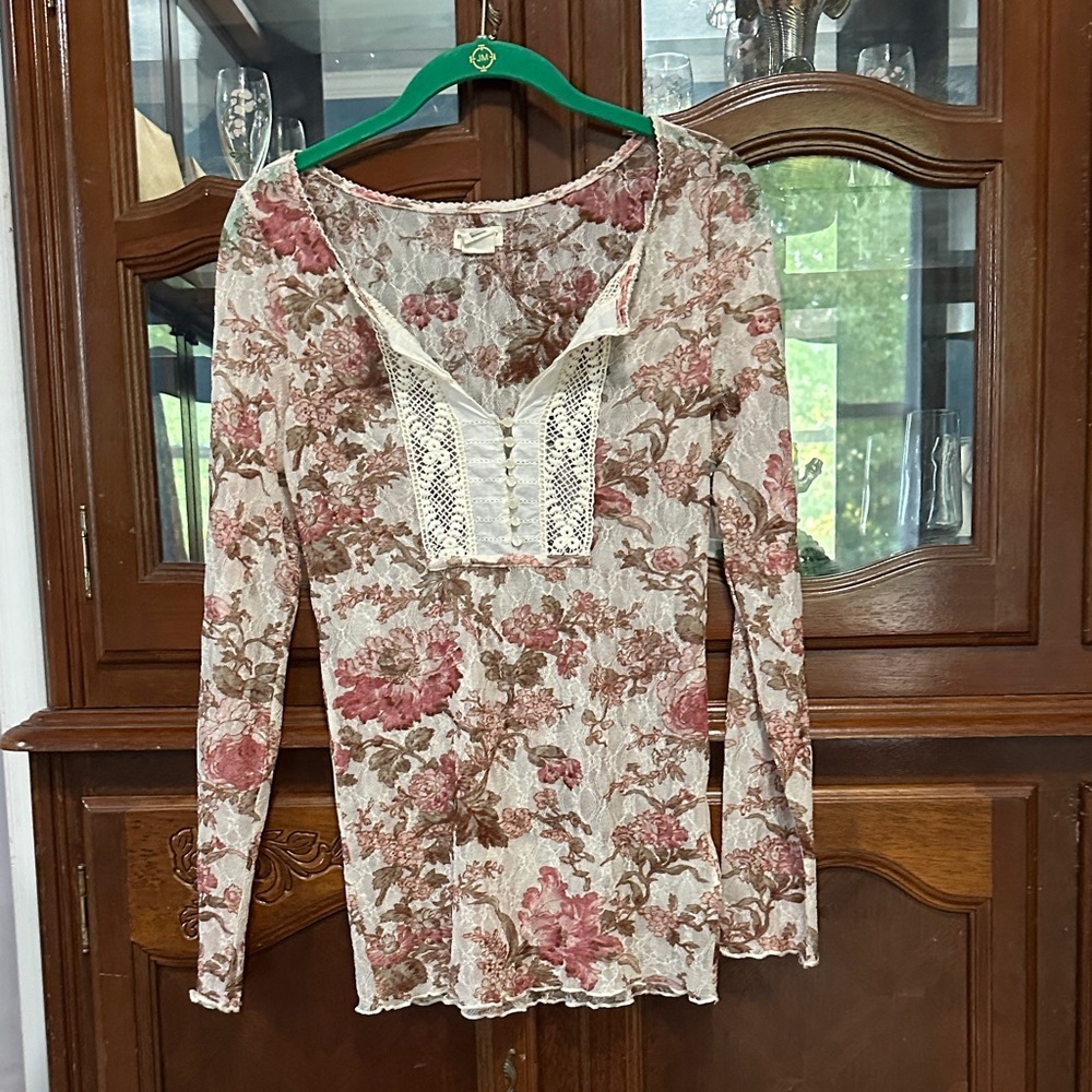 Denim & Supply Ralph Lauren Floral Lace Blouse - Pink and Cream